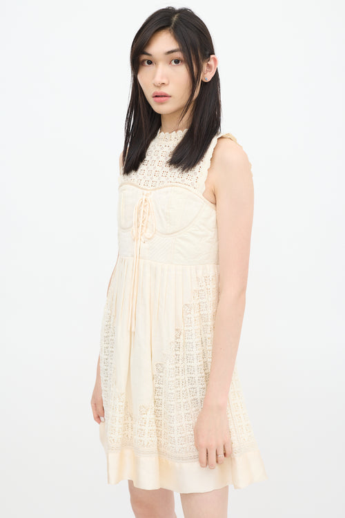 Ulla Johnson Cream Linen Eyelet Bustier Dress