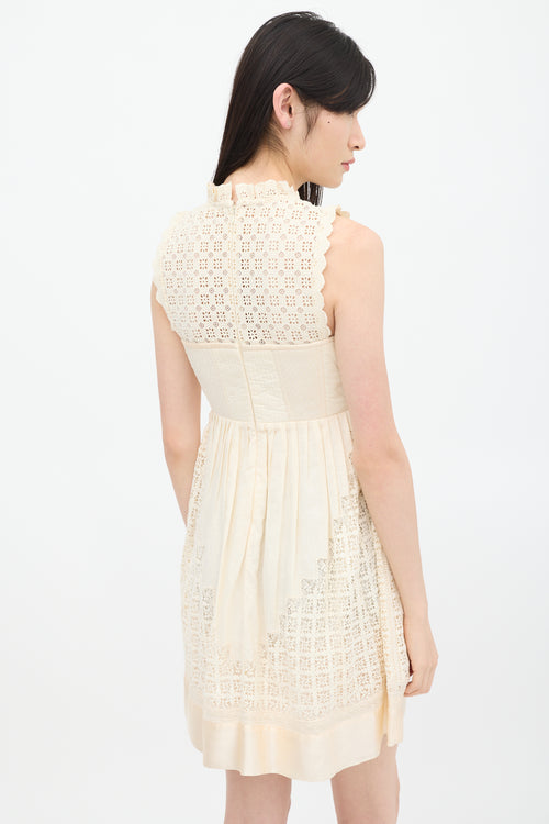 Ulla Johnson Cream Linen Eyelet Bustier Dress