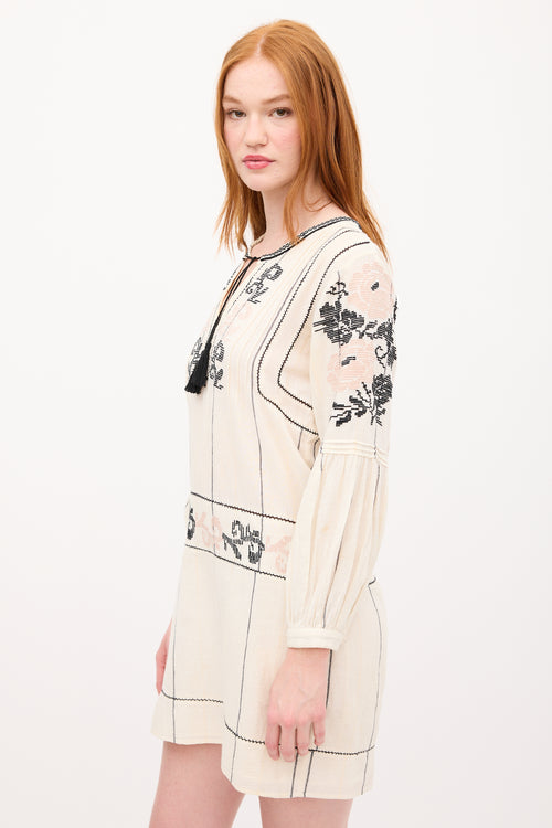 Ulla Johnson Cream 
Multi Embroidered Tunic Dress