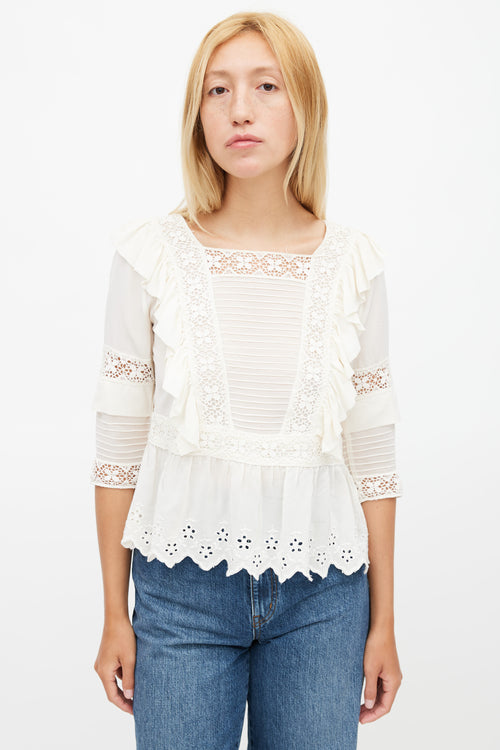 Ulla Johnson Cream Ruffled Eyelet Top