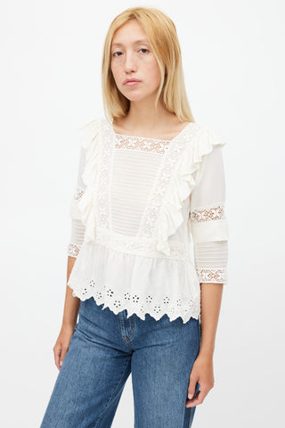 Ulla Johnson Cream Ruffled Eyelet Top