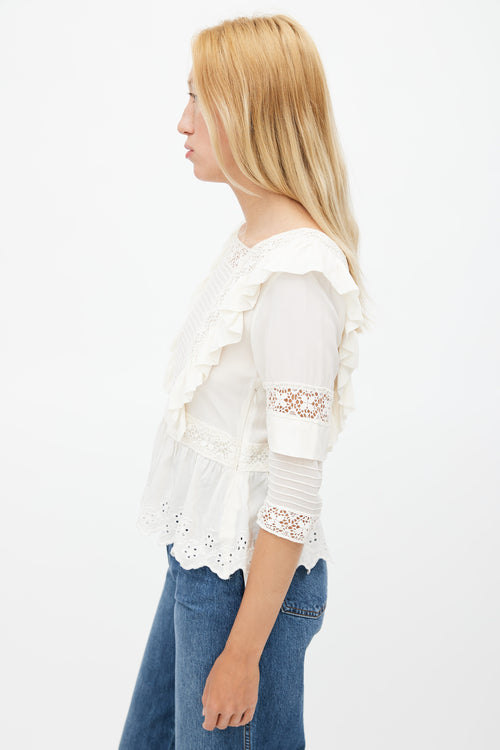 Ulla Johnson Cream Ruffled Eyelet Top