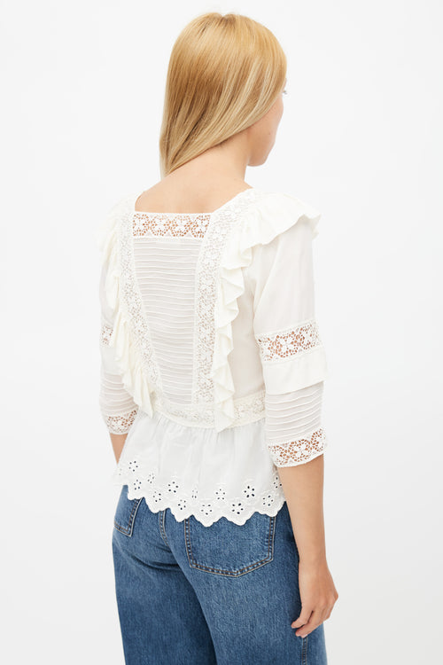 Ulla Johnson Cream Ruffled Eyelet Top