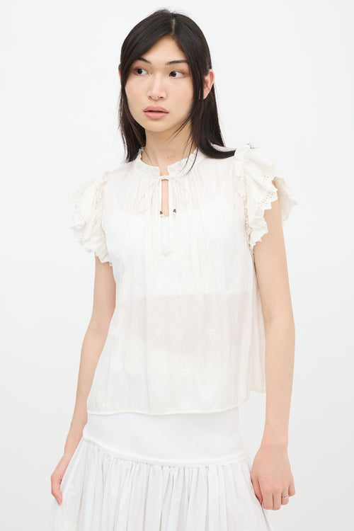 Ulla Johnson Cream Ruffled Floral Top