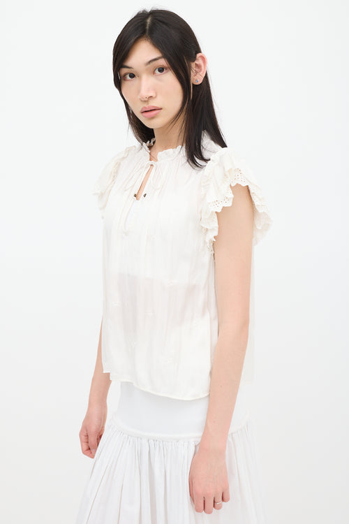 Ulla Johnson Cream Ruffled Floral Top