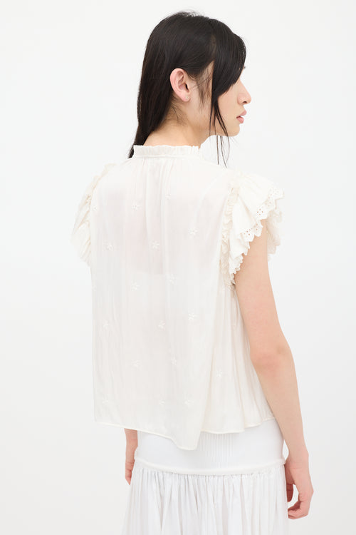 Ulla Johnson Cream Ruffled Floral Top