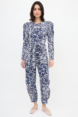 Ulla Johnson Denim Floral Hesper Jumpsuit