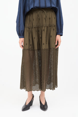 Ulla Johnson Green Eyelet Midi Skirt