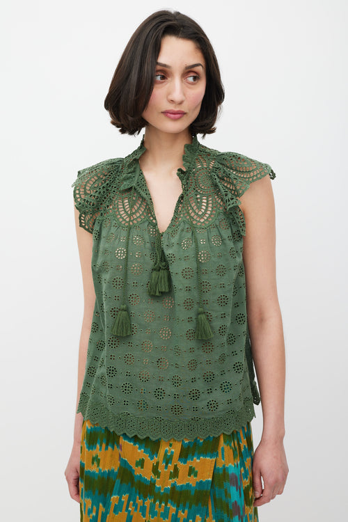 Ulla Johnson Green Eyelet Tassel Top