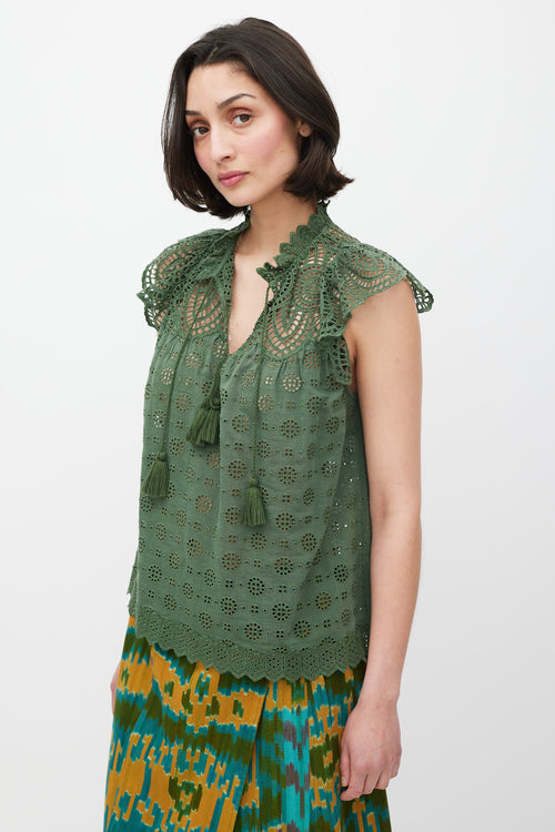 Ulla Johnson Green Eyelet Tassel Top