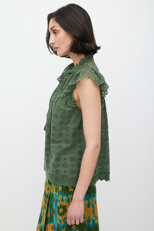 Ulla Johnson Green Eyelet Tassel Top