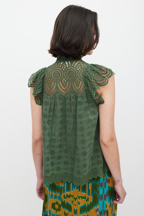 Ulla Johnson Green Eyelet Tassel Top