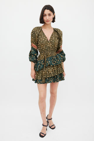 Ulla Johnson Green 
Multicolour Cotton Printed Miranda Mini Dress