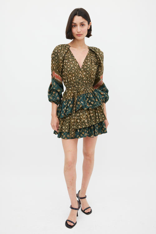 Ulla Johnson Green 
Multicolour Cotton Printed Miranda Mini Dress