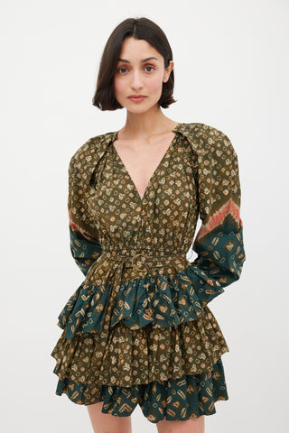 Ulla Johnson Green 
Multicolour Cotton Printed Miranda Mini Dress