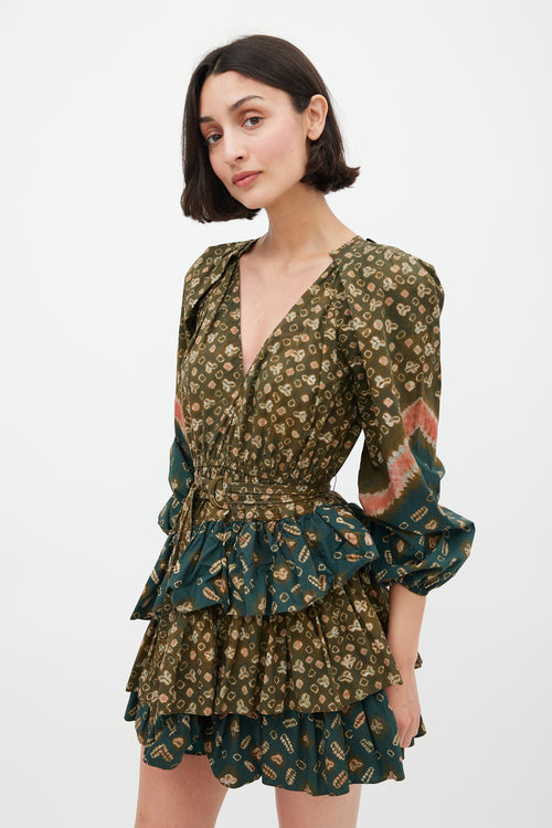 Ulla Johnson Green 
Multicolour Cotton Printed Miranda Mini Dress