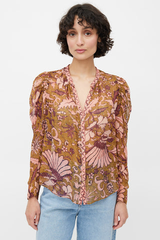 Ulla Johnson Green 
Multicolour Floral Metallic Top