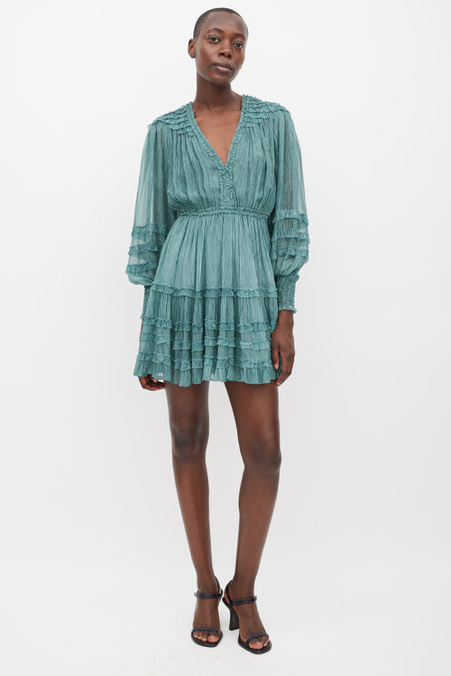 Ulla Johnson Green Silk Ruffled Avery Dress