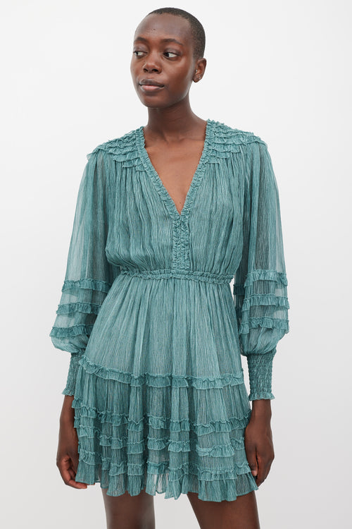 Ulla Johnson Green Silk Ruffled Avery Dress