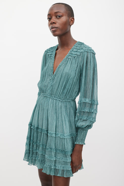 Ulla Johnson Green Silk Ruffled Avery Dress