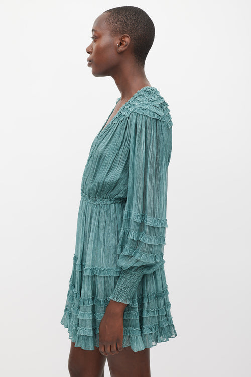 Ulla Johnson Green Silk Ruffled Avery Dress