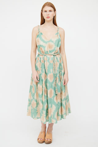 Ulla Johnson Green 
Tan Tie Dye Dress