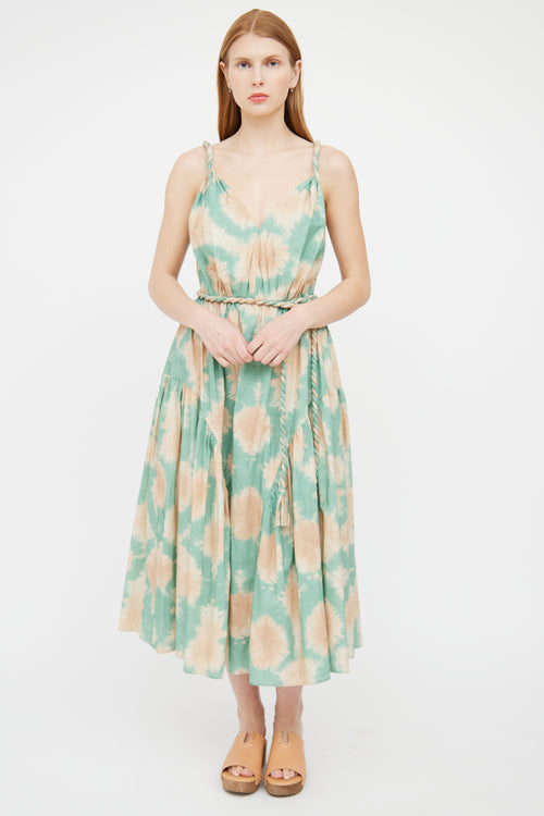 Ulla Johnson Green 
Tan Tie Dye Dress