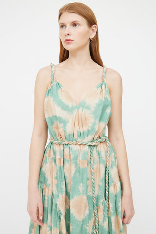 Ulla Johnson Green 
Tan Tie Dye Dress