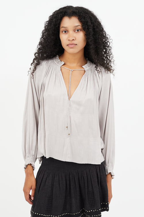 Ulla Johnson Grey Smocked Ruffle Top