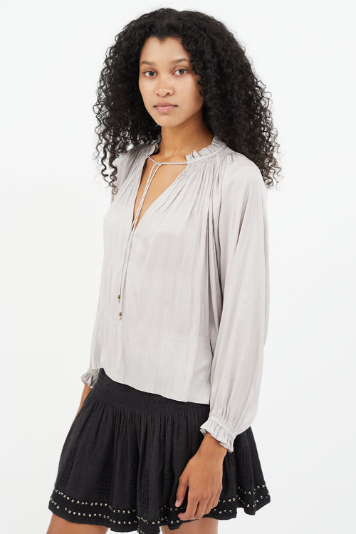 Ulla Johnson Grey Smocked Ruffle Top