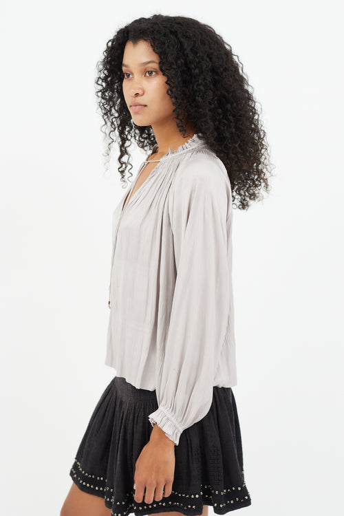 Ulla Johnson Grey Smocked Ruffle Top