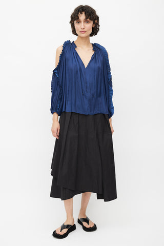 Ulla Johnson Navy Blue Ruffled Cold Shoulder Blouse