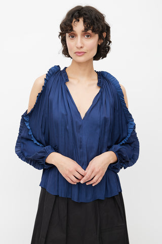 Ulla Johnson Navy Blue Ruffled Cold Shoulder Blouse