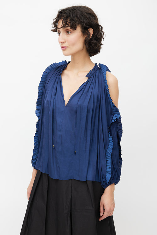 Ulla Johnson Navy Blue Ruffled Cold Shoulder Blouse