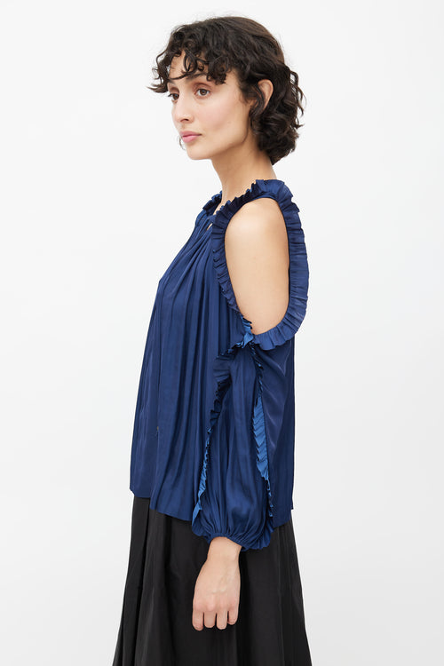 Ulla Johnson Navy Blue Ruffled Cold Shoulder Blouse