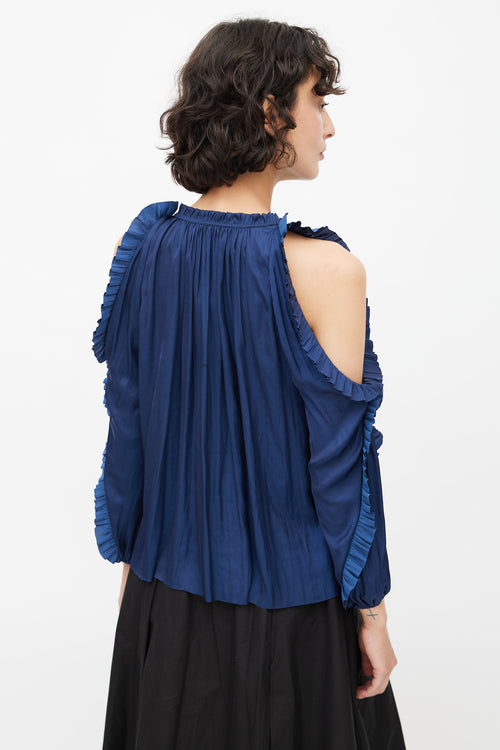 Ulla Johnson Navy Blue Ruffled Cold Shoulder Blouse