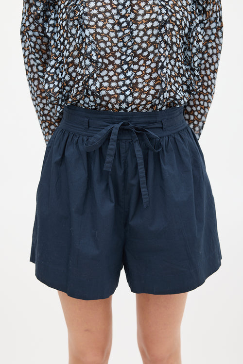 Ulla Johnson Navy Cotton Jodi High Waist Shorts