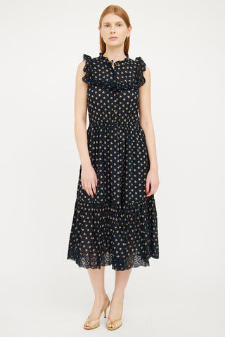 Ulla Johnson Navy Eyelet 
Floral Maxi Dress