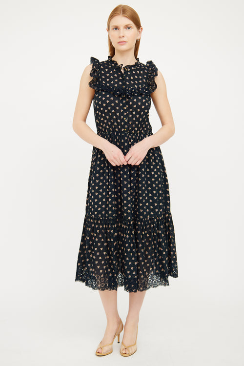 Ulla Johnson Navy Eyelet 
Floral Maxi Dress