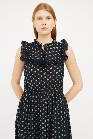 Ulla Johnson Navy Eyelet 
Floral Maxi Dress