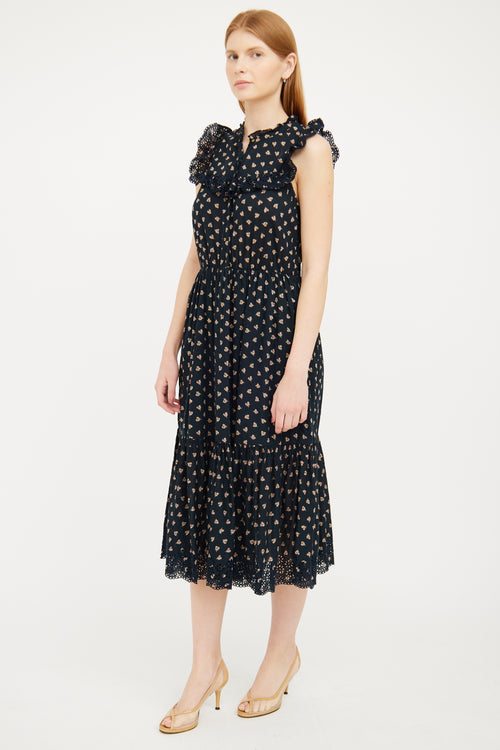 Ulla Johnson Navy Eyelet 
Floral Maxi Dress