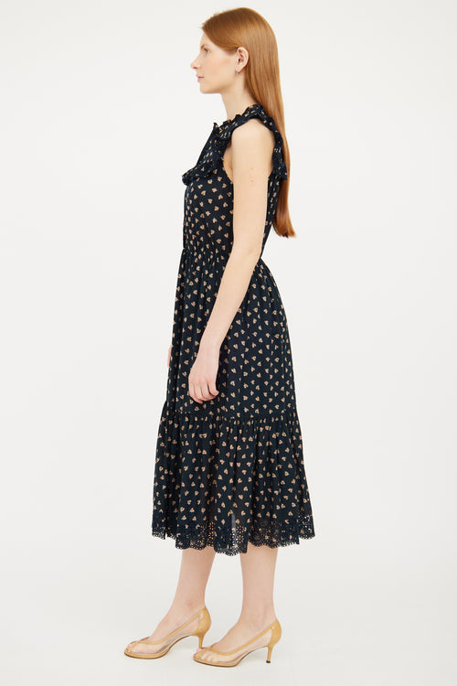 Ulla Johnson Navy Eyelet 
Floral Maxi Dress