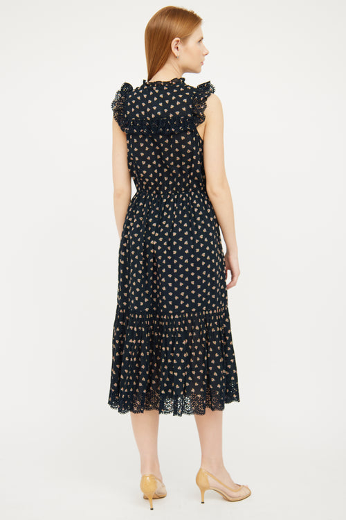 Ulla Johnson Navy Eyelet 
Floral Maxi Dress