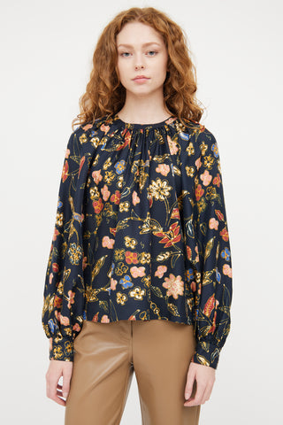 Ulla Johnson Navy 
Multicolour Silk Paisley Top