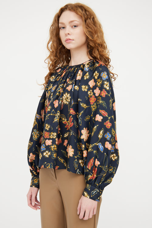 Ulla Johnson Navy 
Multicolour Silk Paisley Top