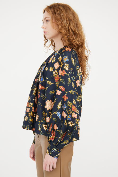 Ulla Johnson Navy 
Multicolour Silk Paisley Top