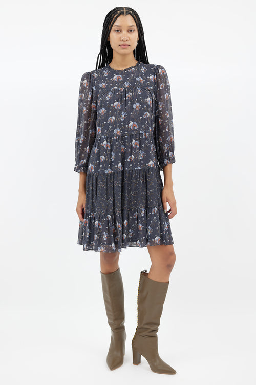 Ulla Johnson Navy 
Multi Silk Floral Dress