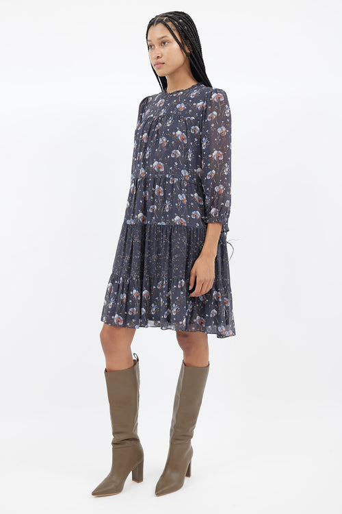 Ulla Johnson Navy 
Multi Silk Floral Dress