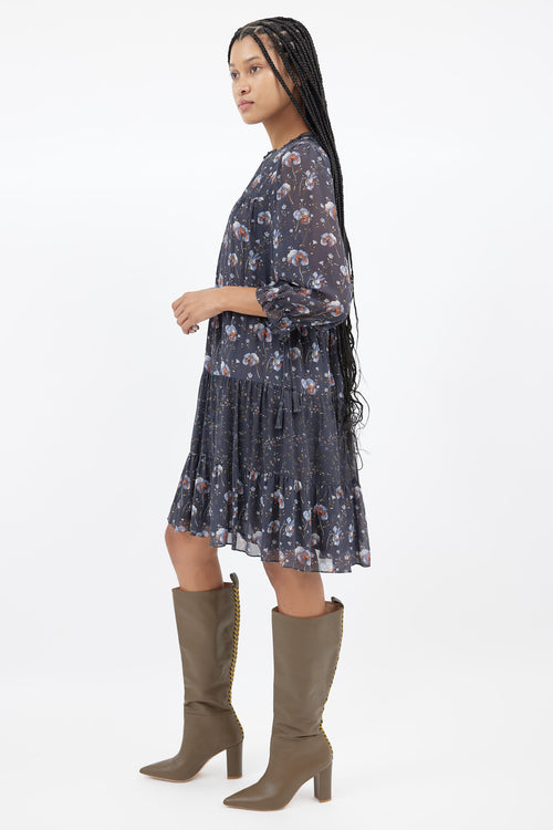 Ulla Johnson Navy 
Multi Silk Floral Dress