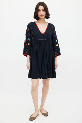 Ulla Johnson Black 
Multi Silk Masha Embroidered Dress